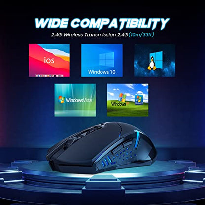 T-DAGGER Wireless Gaming Mouse- USB Cordless PC Accessories Computer Mice with LED Backlit, Ergonomic Gamer Laptop Mouse with 7 Silent Buttons, 5 Adjustable DPI Plug & Play for PC | T-DAGGER USB Cordless Gamer Mouse with 7 Silent Buttons and Plug & Play f