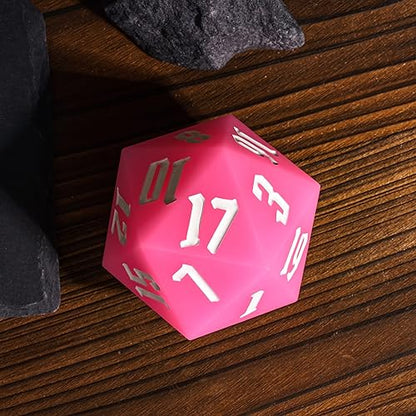 55mm Silicone D20 DND Dice, Large D20 Single 20 Sided Dice | Glow-in-the-Dark D20 Giant Dice with Gift Box for Dungeons and Dragons RPG Bar Pub Club Party Games (Pink/White) - color: Pink/White