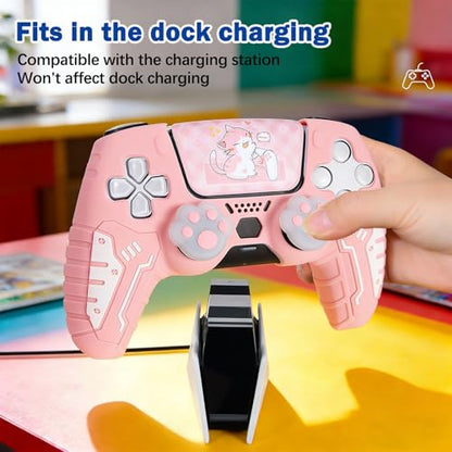 DLseego Protective Cover for PS5 Controller, Soft Silicone Ergonomic Anti-Slip Controller Case Skin with 2 PCS Thumb Stick Grip Caps and 1 PCS Touch Pad Sticker- Pink - color: Pink
