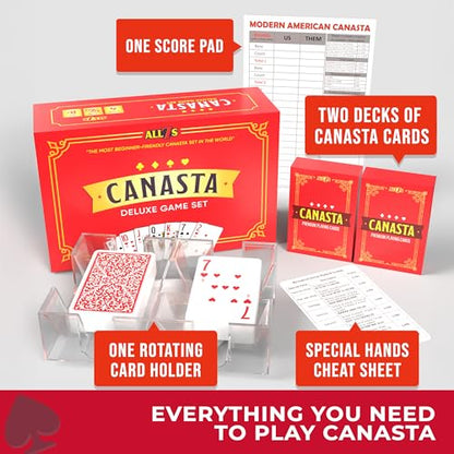 All7s Deluxe Canasta Game Set - Canasta Set with Rotating Card Holder Tray and Scorepad - Large Print Cards for Adults and Seniors - Weekly Card Night