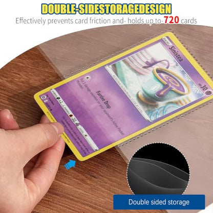 ABLY 720 Pocket Double Sided Card Sleeves, 9-Pocket, for 3 Ring Binder | 40 pages, trading card protector sheets for Pokemon, baseball, Skylanders, clear plastic, fit 3-ring binder - size: Double-Sided