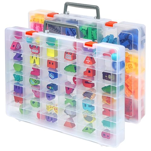 CGCG 2-Pack 48-Compartment Clear Plastic Organizer Box 14.37x10.63 | Storage case with handles, removable dividers for miniatures, small toy, fishing tackle, diamond painting, pencils, crafts