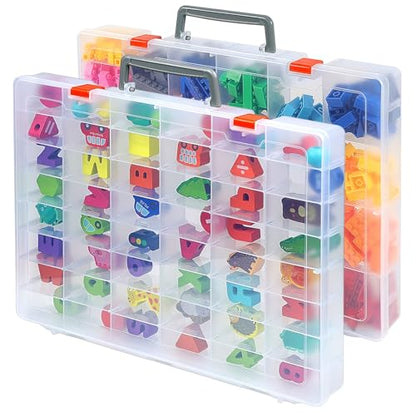 CGCG 2-Pack 48-Compartment Clear Plastic Organizer Box 14.37x10.63 | Storage case with handles, removable dividers for miniatures, small toy, fishing tackle, diamond painting, pencils, crafts