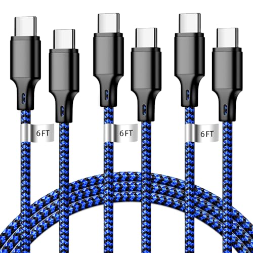 USB C to USB C Charger Cable, 3Pack 6FT Type C Fast Charging Cord Compatible for iPhone 15/16/17/Pro/Max/Plus, iPad Pro Air Ps5 Controller Samsung Galaxy - Black Blue - color: Black Blue, style: 3P C2C 6FT