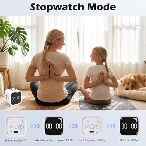 Pomodoro Timer Cube, Productivity Visual Timer Flip, 5/10/30/60 Min Preset Custom Countdown, ADHD Tool Rotating Countdown Stopwatch, Vibrate/High/Low Volume, for Study, Work, Game, Kitchen-White - color: White