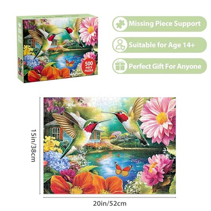 500 Pieces Puzzles for Adults Puzzle Hummingbird Flower Jigsaw Puzzles 500 Piece for Seniors, Letters on Back Challenging Toys Great Gift for Family Friends 20.5 x 15 in - style: Hummingbird Puzzle