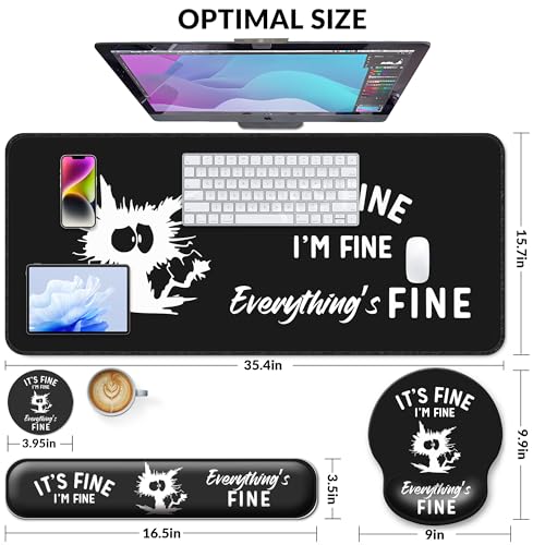 Desk Mat Set Keyboard and Mouse Pad with Wrist Rest Support | Ergonomic,Pain Relief, 4-in-1 Large Big Mousepad Computer Mats,Desk Pad Matt Mats for Desktop Home & Office - color: D-Funny Cute Cat