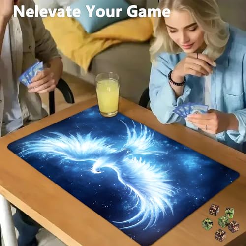 for MTG Game Playmat - 24 x 14 inches with Dices and Storage Bags, Non-Slip Base for TCG and Board Game Card Mats, Trading Card Games Mat, White Phoenix Pattern Collectible Card Playmats - color: Jv-playmat-p7-1-d100