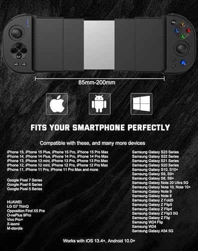 Joso Phone Controller for iPhone, Android, wireless Game Joystick with Hall Effect Joystick/Turbo, Gaming Controller for iPhone 16/15/14/13/12 Series, Galaxy S24/23/S22/S21 Series Play Roblox & More - color: Black