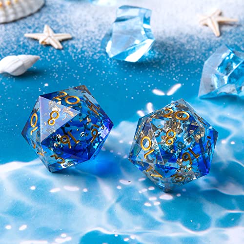 Single D20 Dice - 22mm, 20 Sided D&D Dice for Dungeons and Dragons, DND Dice with Resin Sharp Edge, Handmade Polyhedral for RPG, Roleplaying Games MTG Table Games(Dark Blue Gold) - color: D20-blud Gold