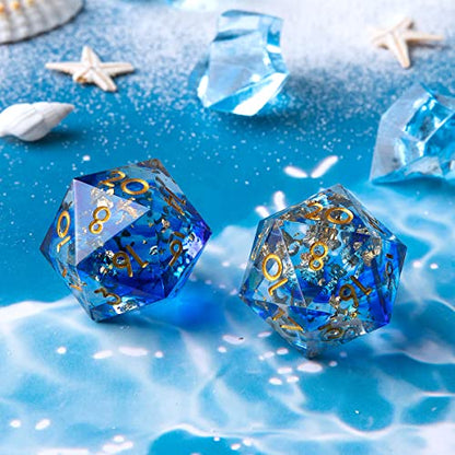 Single D20 Dice - 22mm, 20 Sided D&D Dice for Dungeons and Dragons, DND Dice with Resin Sharp Edge, Handmade Polyhedral for RPG, Roleplaying Games MTG Table Games(Dark Blue Gold) - color: D20-blud Gold
