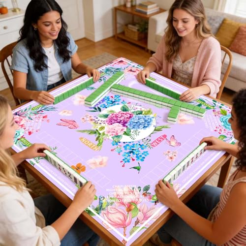 Mahjong mat for Table/31.5lnch/American Mahjong Table Cloth with Rules mats with Drawstring Bag,Noise ReductionAnti-Slip Game mat for Table,for Mahiona/PokerBoard Games/Card Games (Light purple) - color: Light Purple