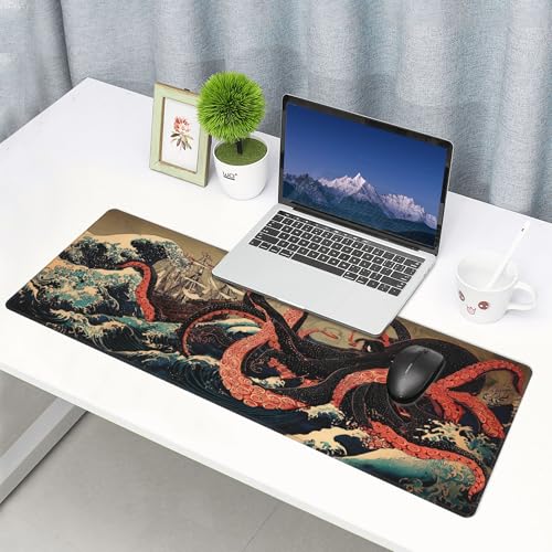Japanese Octopus Gaming Mouse Pad Extended Large Mouse Mat 31.5 X 11.8 Inch Nonslip Rubber Base Long Desk Pad Stitched Edges Mousepad Mice Pad for Office Home Game - color: Japanese Octopus