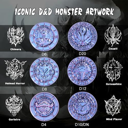 DNDND Purple-to-Blue Chameleon Multi-Functional Spinner DND Dice – Premium Color-Shifting D&D Monster Themed Cube Spinner Dice Cube for TTRPG, Dungeon Masters & RPG Collector's Gift with Gift Tin - color: Chameleon