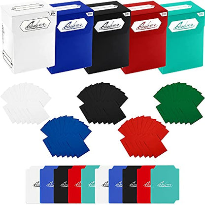 Quiver Time 5 Deck Boxes 80+ & 500 Artemis Mixed Sleeves Bundle | 5 deck boxes 80+ with 2 dividers each and 500 Artemis mixed sleeves (66 x 93 mm), for MTG and TCG - color: White, Black, Blue, Red & Green, size: 80+ (with sleeves)