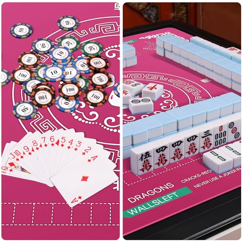 Mahjong Table Cover Mat with Carry Bag, Anti-Slip Noise Reduction Surface, 32.4 x 32.4 Inch, for Poker Cards Dominoes Tile Games (Rose Red) - color: Rose Red