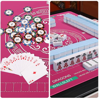 Mahjong Table Cover Mat with Carry Bag, Anti-Slip Noise Reduction Surface, 32.4 x 32.4 Inch, for Poker Cards Dominoes Tile Games (Rose Red) - color: Rose Red