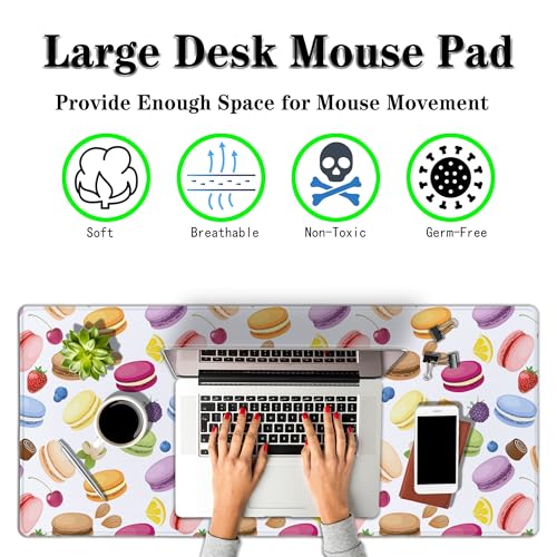 XXL Mousepad Macarons Gaming Mousepads Computer Desk Accessories for Women Keyboard Pads Ga Mouse Pad Non-Slip Rubber Base 35.4 X 15.7 for Game Office, Cake and Various Fruits - color: Macarons