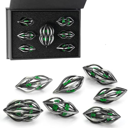 FONVGOGO Arcanum Dungeons and Dragons Dice Hollow Metal D and D Polyhedral Cool RPG Dice for Role Playing DND Gifts D20 D12 D10 D8 D6 D4 (Arcanum Green Number) - color: Arcanum Green Number