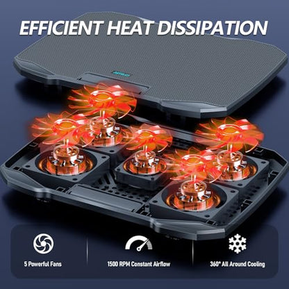 AIMIUZI Laptop Cooling Pad for Computer Laptop Cooler for 12-15.6 Inch Notebooks, Laptop Cooling Stand with 5 Quiet Fans, 5 Height Adjustable,2 USB Ports, Phone Stand - color: Red