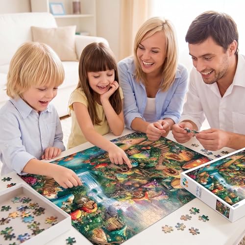 Mushroom Castle 1000 Piece Puzzle for Adults,Mushroom Garden Waterfall Puzzles for Adults 1000 Pieces,Challenging and Hard Difficult Mosaic Jigsaw Puzzles Toy Games 1000Pieces 27.5 X 19.7inch - color: Mushroom Castle