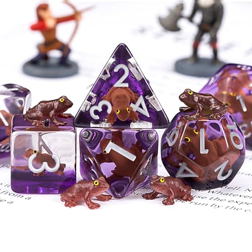 Resin D&D Dice Set, Brown Frog DND Animal Polyhedral Dice for Dungeons and Dragons, RPG, MTG DND 7-DIE (D4, D6, D8, D10, D12, D20, D%) - color: Brown Frog