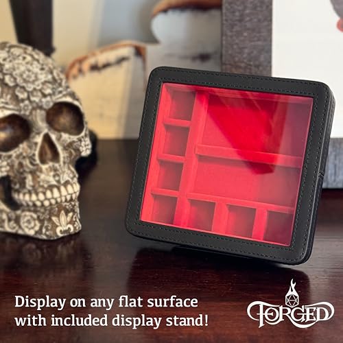 Forged Dice Co. RPG Character Shrine Display Case for Dice and DND Miniatures - Includes Travel Dice Tray and Display Lid - Compatible with Dungeons and Dragons Dice and Miniatures - Red - color: Red