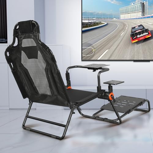 VEVOR Racing Wheel Stand Foldable Fit For Logitech,Thrustmaster,Fanatec,Hori,Mad Catz, Carbon Steel Driving Simulator Cockpit Adjustable Pedal & Seat,Fit Most Wheels and Pedals, Max. Load 330lbs