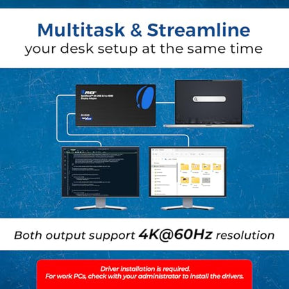 OREI SplitExtend 4K HDMI Splitter Extended Display for Dual Monitor - Multi-Monitor Display 3 Separate Screens - USB A & USB-C Adapter to HDMI 2.0, 4K@60hz, DisplayLink Driver MacOS, Windows | OREI SplitExtend 4K HDMI Splitter Extended Display for Dual Mo