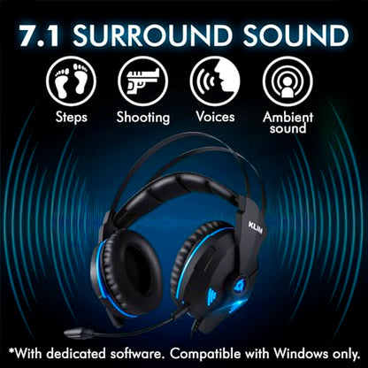 KLIM Impact V2 - USB Gaming Headset - 7.1 Surround Sound - Noise Cancelling - High Definition Audio - Strong Bass - Video Games Headphones Audifonos with Microphone for PC Gamer PS4 - Noise Cancelling