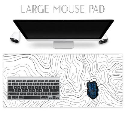 Large Gaming Mouse Pad Extended XXL Mouse Mat Long Desk Pad with Stitched Edges for Keyboard Home Office Gaming Work Big Desk Pad (35.4x15.7x0.12IN, 90x40),White Topographic - color: White Topographic