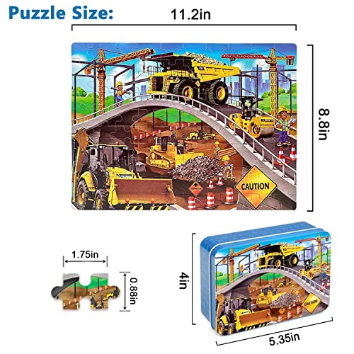 LELEMON Puzzles for Kids Ages 4-8,Construction Site 100 Piece Puzzles for Kids,Educational Kids Puzzles Jigsaw Puzzles in a Metal Box,Children 100 Piece Puzzle Games Puzzle Toys for Girls and Boys | Construction Site Kids Puzzles Jigsaw Puzzles for Kids A