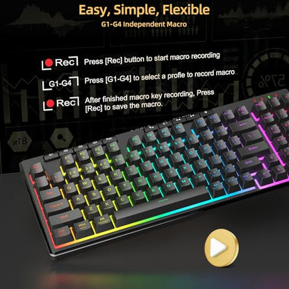 Redragon K517 Pro Wired Gaming Keyboard, RGB Backlit, Mechanical Feel 94 Keys Computer Keyboard with 4 Macro Keys, Number Pad, Anti-Ghosting, 4000mAh Battery for Win/MAC, PS4/5, Xbox - color: Black-D