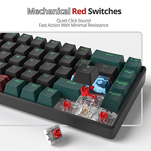 60 Percent Gaming Keyboard Mechanical with Linear Red Switch, 65% Wired Ultra-Compact Mini Keyboard Rainbow with PBT Keycaps for Ps4/Ps5/Xbox(68 Green) - color: 68 Green/red swicth