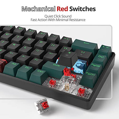 60 Percent Gaming Keyboard Mechanical with Linear Red Switch, 65% Wired Ultra-Compact Mini Keyboard Rainbow with PBT Keycaps for Ps4/Ps5/Xbox(68 Green) - color: 68 Green/red swicth