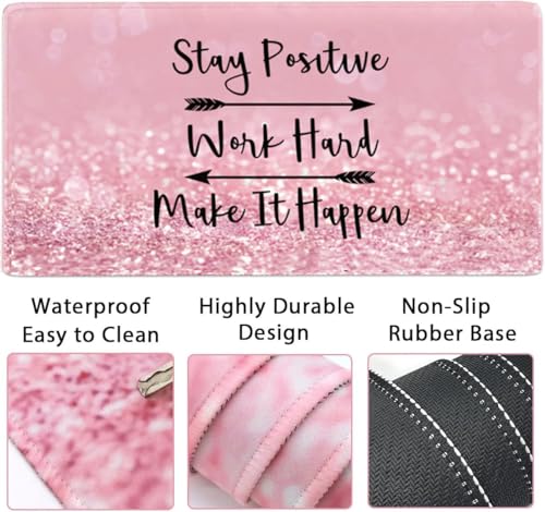4-in-1 Gaming Mouse Pad Wrist Support Set，Desk Pad + Mouse Pad with Wrist Rest + Keyboard Wrist Rest + Coaster, Ergonomic Design for Home Office Study Game - Pink Stay Positive - color: 4 Pcs Pink Stay Positive