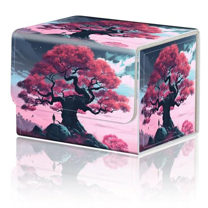 DEGDFSGRCard Game Storage Box for TCG MTG Commander Deck Box Organizer Trading Card CaseMagnetic Closure Creative Pattern Up to 200 Cards, A Large Tree In Pink - color: A Large Tree In Pink