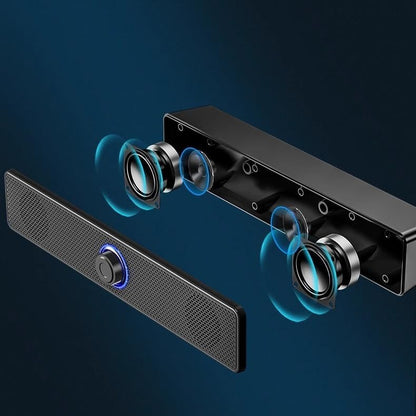 Computer Speakers for Desktop PC, Wired Stereo Speakers with 5.0 Chip/3.5mm Aux, USB Powered Soundbar with Subwoofer, Desk Speakers for Gaming Monitor Music TV Studio, 11.6"×2.4"×2.1", Black - color: Black