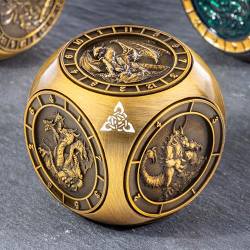 KERWELLSI 7 in 1 DND Dice Set D&D, Polyhedral Metal Spinner Dice, 3D Relief D and D Role Playing Dice with Gift Box (Gold) - color: Gold
