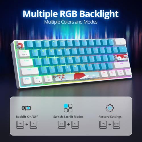 60% Mechanical Keyboard Wired Linear Red Switch RGB Backlight | 60 Percent 61-keys Compact Layout Gaming Keyboard TKL Ultra-Compact Mini RGB Backlit - color: 61 Blue/Red Switch