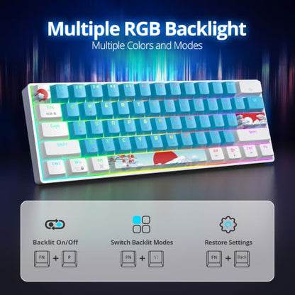 60% Mechanical Keyboard Wired Linear Red Switch RGB Backlight | 60 Percent 61-keys Compact Layout Gaming Keyboard TKL Ultra-Compact Mini RGB Backlit - color: 61 Blue/Red Switch