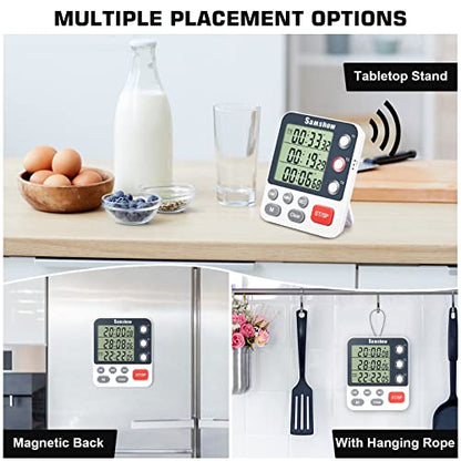 Samshow Digital Kitchen Timer, 3 Channels | Count UP/Down Timer, Large Display, Triple Timer, Magnetic Stopwatch, Adjustable Volume, Loud Alarm, Battery Included - color: 318 White