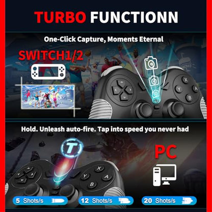 NBCP W5 Wired Controller for Switch 2,Switch,PC,PS3 Gamepad | Dual Vibration,Hall Effect Joystick,Turbo,Wake-up,C Button,Screenshot,10-Foot USB Cable,Plug and Play,Black
