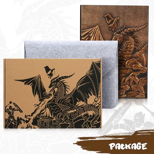 DNDND DM Screen 3D Faux-Leather Embossed Dragon with Four-Panel Pockets, DND Master Screen with Gorgeous Gift Flet Case for D&D Dungeons and Dragon Tabletop Game (Copper) - color: Copper