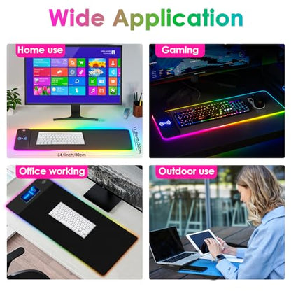 RGB Gaming Mouse Pad with Wireless Charging 15W, 14 Lights Touch Button LED Mouse Mat Extra Large Mousepad Non-Slip Rubber Base Waterproof Computer Keyboard Mat for Gaming, PC, Laptop, 800x300x4MM