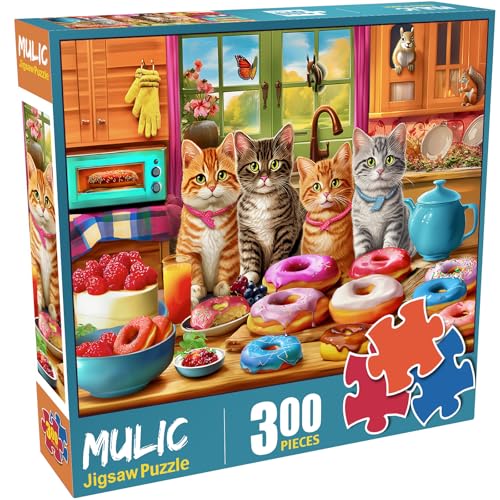 300 Piece Puzzles for Adults Kids Ages 6-8 8-12 - Kittens and Donuts | Gift for Kids - color: Kitchen Kittens and Donuts