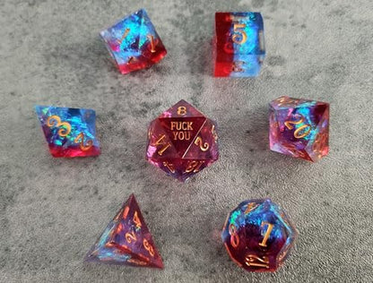 Sharp Edge F Words Crystal Polyhedral 7 Dice Set for Dungeons & Dragons, DND, D&D, Tabletop RPG, Red