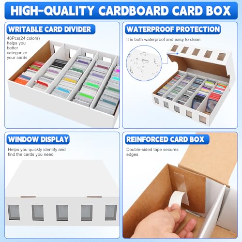 6 Pack Trading Card Storage Box, 22200+ Count Card Storage Box with 48 Card Divider White Sports Storage Card Box Organizer Bulk Card Cases Cardboard Card Box for Basketball Football Cards Collection - style: 6 Set-2