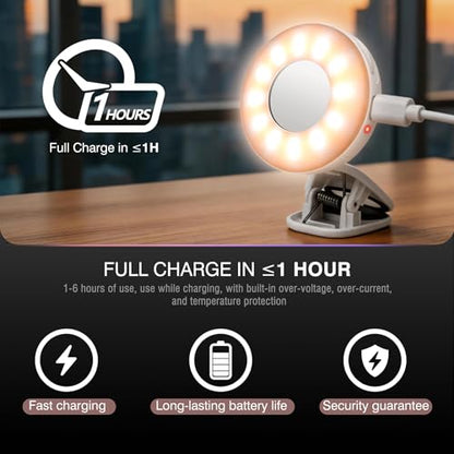 Clip on Ring Light, Stepless Dial Control Selfie Light for iPhone Phone, Rechargeable Portable LED Phone Light for Women, Girls, Makeup, Selfies, Video, Live Streaming, Online Meetings