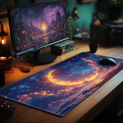Card Playmat 70 x 40 cm Game Mats Tabletop Magic for MTG/TCG Cards, Trading Card Game Playing Stitched Commander Deck Gaming Desk Duel Mat Card Gameplay Mats, Fantasy Moon Stars - color: Fantasy Moon Stars, size: 27.5"X15.7"